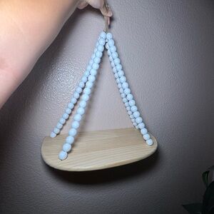 Natural Wood and White Beaded Hanging Shelf